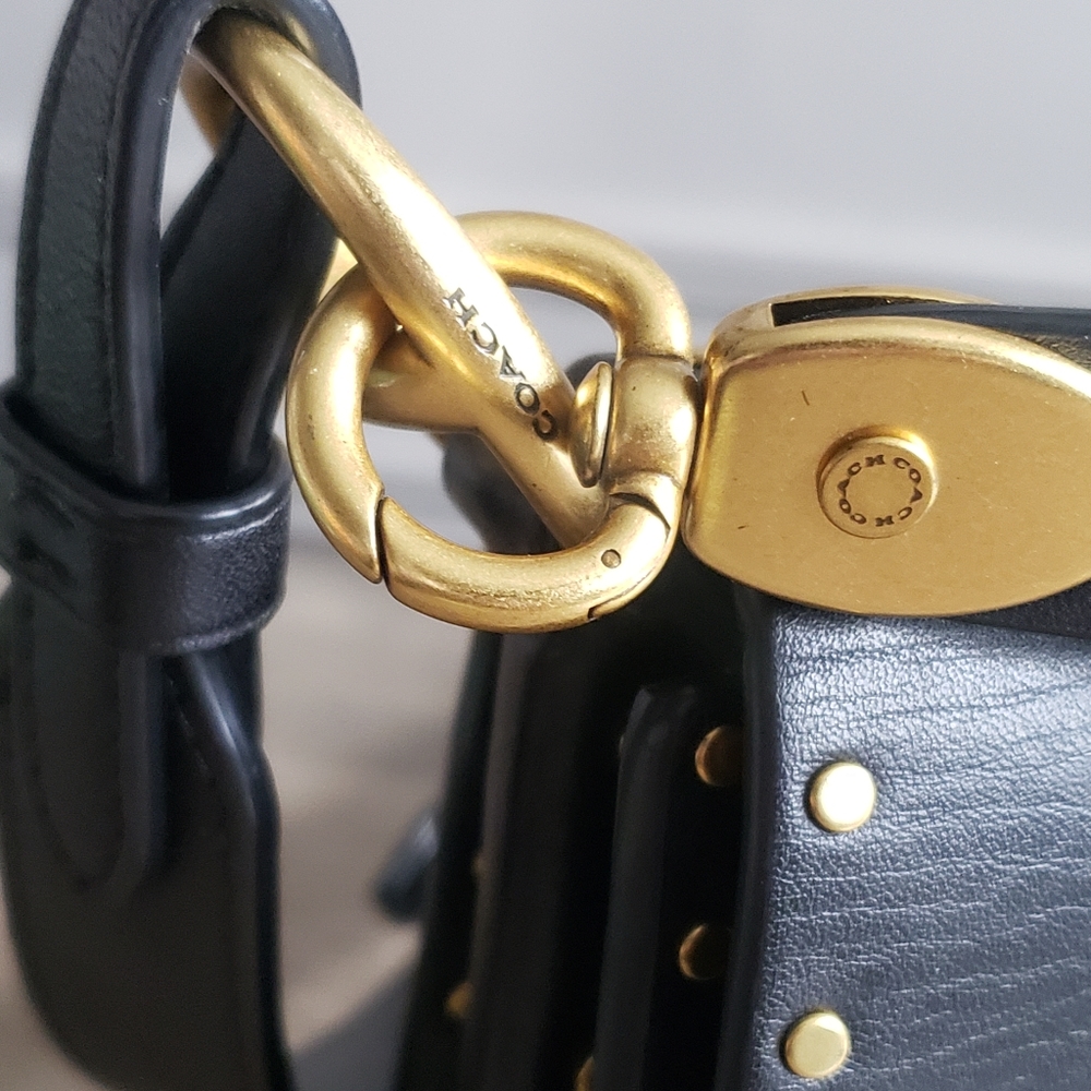 Coach Black Leather Studded Shoulder Bag with Gold Hardware - Picture 3 of 13